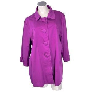 SPENSE Woman Fuchsia Button-Up 3/4 Sleeve Lined Jacket Women's Size 1X